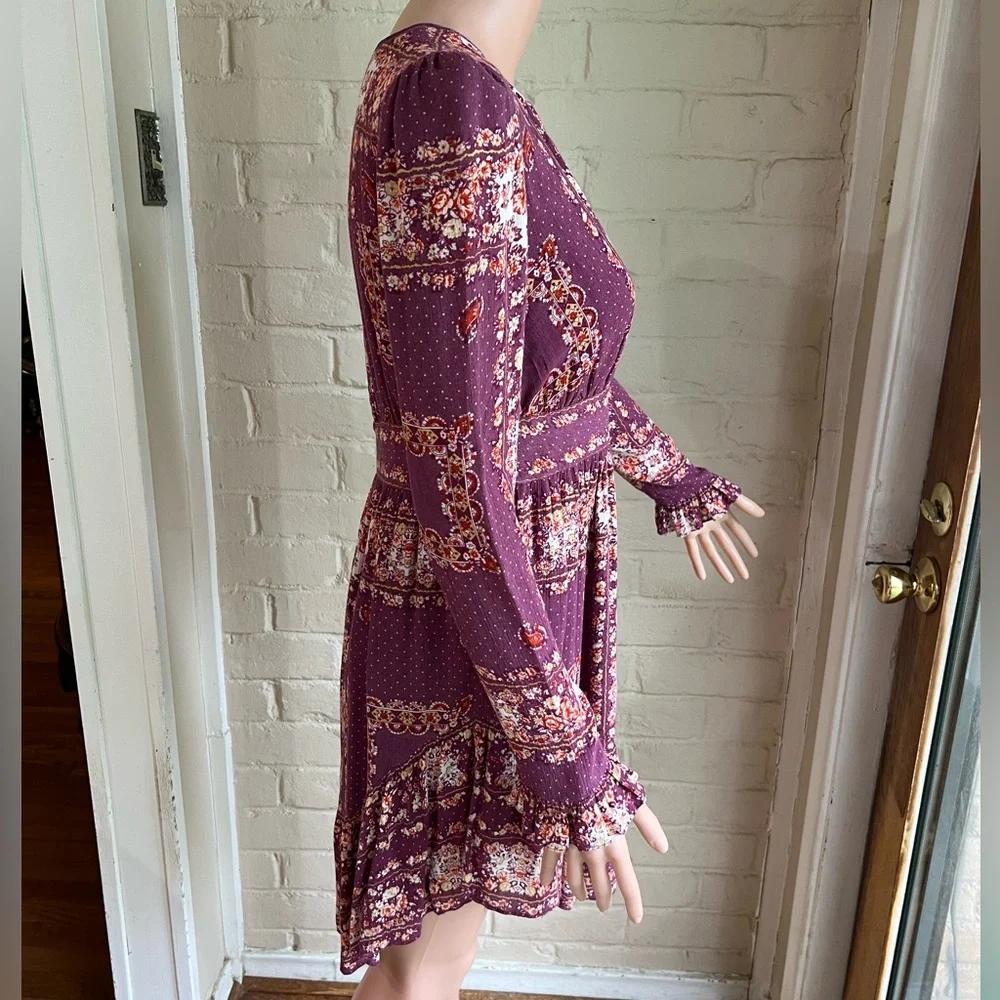 Free People lavender peasant boho floral flowy dress size xs